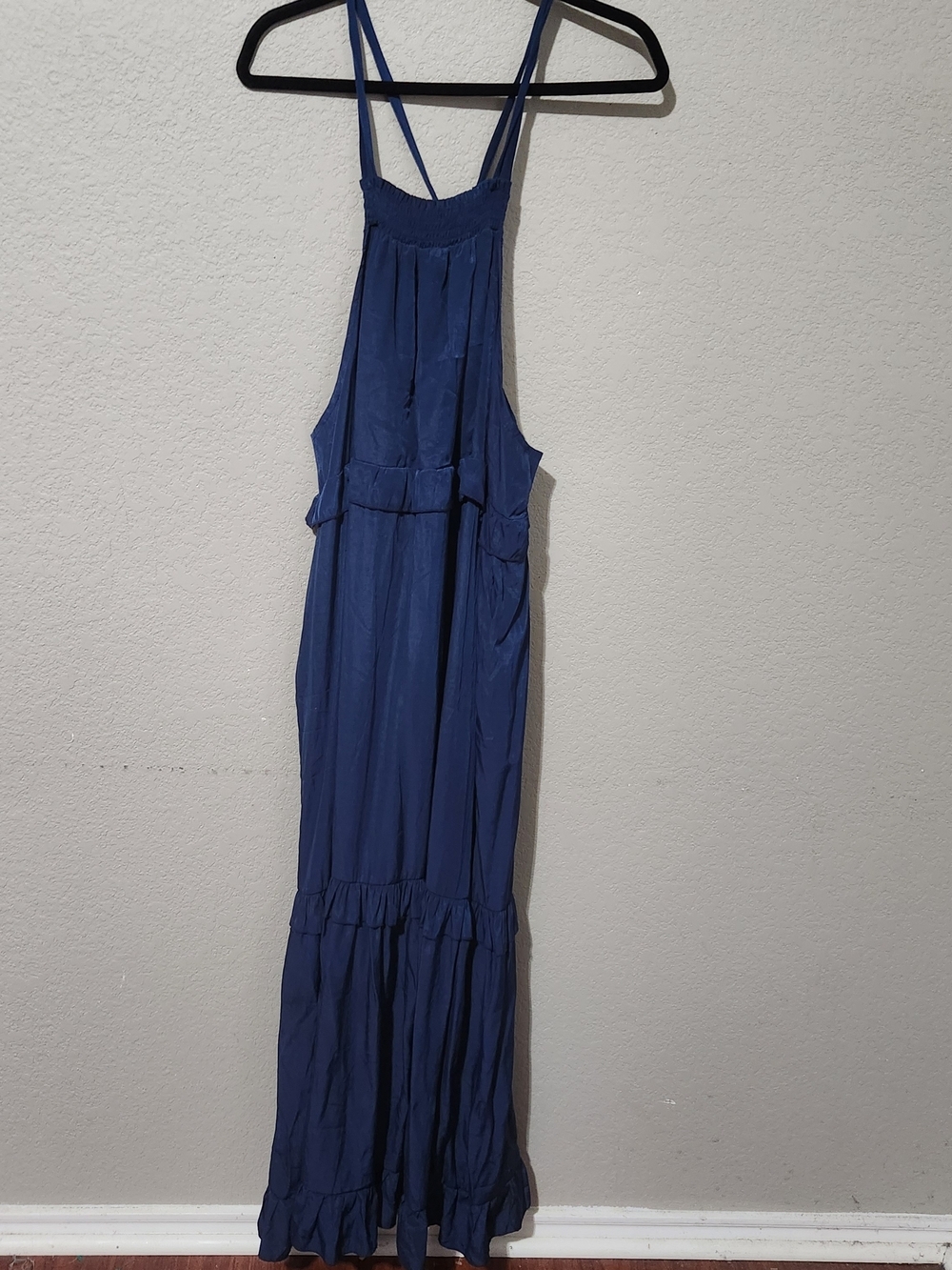 Sleeveless Navy Blue Maxi Dress with Smocked Yoke